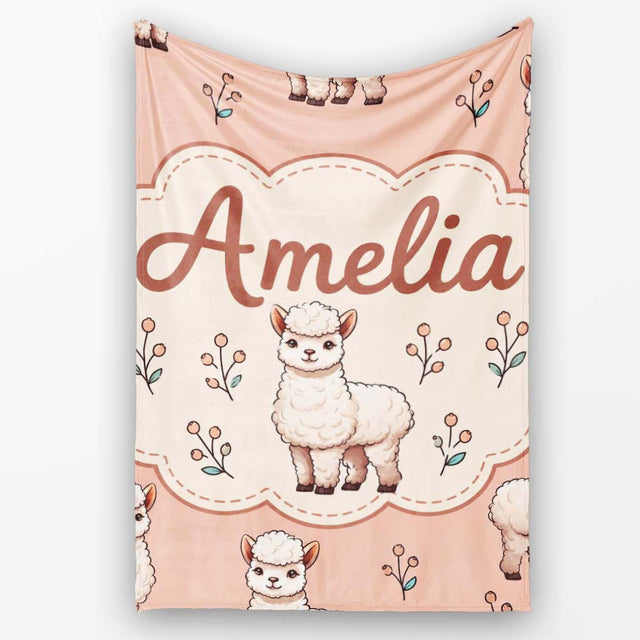 Cute Alpaca Llama Farm Animals Floral Seamless Pattern Peach Lovely  Personalised Custom Name Super Soft Fleece Blanket Bed Sofa Throw