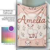 Cute Alpaca Llama Farm Animals Floral Seamless Pattern Peach Lovely  Personalised Custom Name Super Soft Fleece Blanket Bed Sofa Throw