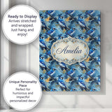 Personalised Name Blue Jay Bird Artistic Foliage Painterly Botanical Custom  Home Canvas Wall Art Print Decor Picture Ready to Hang