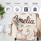 Cute Alpaca Llama Farm Animals Floral Seamless Pattern Cream Lovely  Personalised Custom Name Super Soft Fleece Blanket Bed Sofa Throw