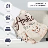 Cute Alpaca Llama Farm Animals Floral Seamless Pattern Cream Lovely  Personalised Custom Name Super Soft Fleece Blanket Bed Sofa Throw
