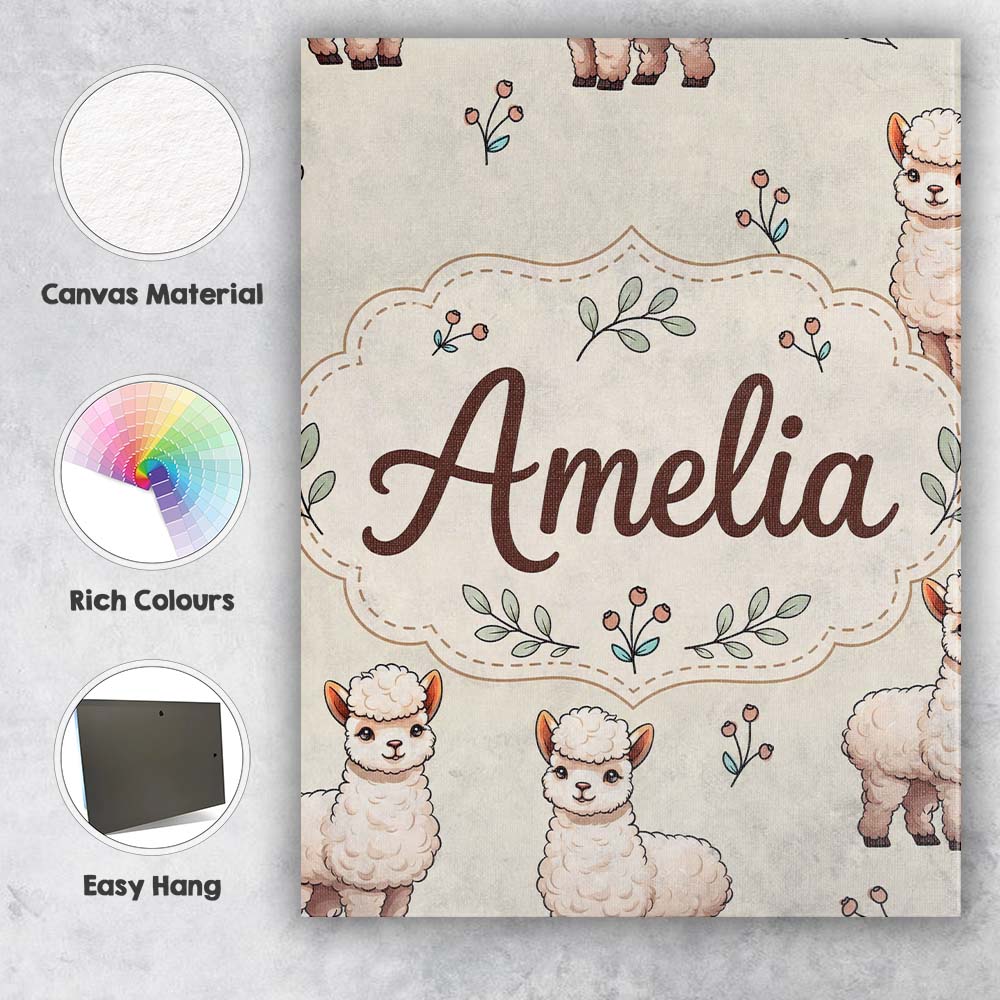 Personalised Name Cute Alpaca Llama Farm Custom  Unique Gift Idea Elegant Feature Canvas Wall Art Print Decor Picture Ready to Hang