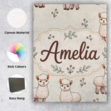 Personalised Name Cute Alpaca Llama Farm Custom  Unique Gift Idea Elegant Feature Canvas Wall Art Print Decor Picture Ready to Hang