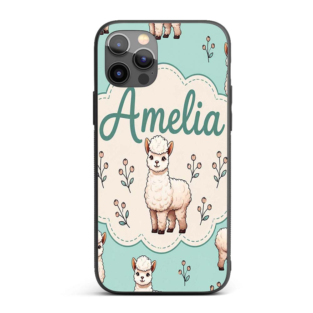 Cute Alpaca Llama Farm Animals Floral Seamless Custom Name Protective Phone Case Mobile Cover Durable Everyday Smartphone Shock Resistant