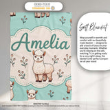 Cute Alpaca Llama Farm Animals Floral Seamless Pattern Mint Green  Personalised Custom Name Super Soft Fleece Blanket Bed Sofa Throw