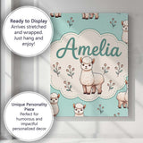 Personalised Name Cute Alpaca Llama Farm Custom  Unique Gift Idea Elegant Feature Canvas Wall Art Print Decor Picture Ready to Hang