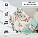 Cute Alpaca Llama Farm Animals Floral Seamless Pattern Mint Green  Personalised Custom Name Super Soft Fleece Blanket Bed Sofa Throw