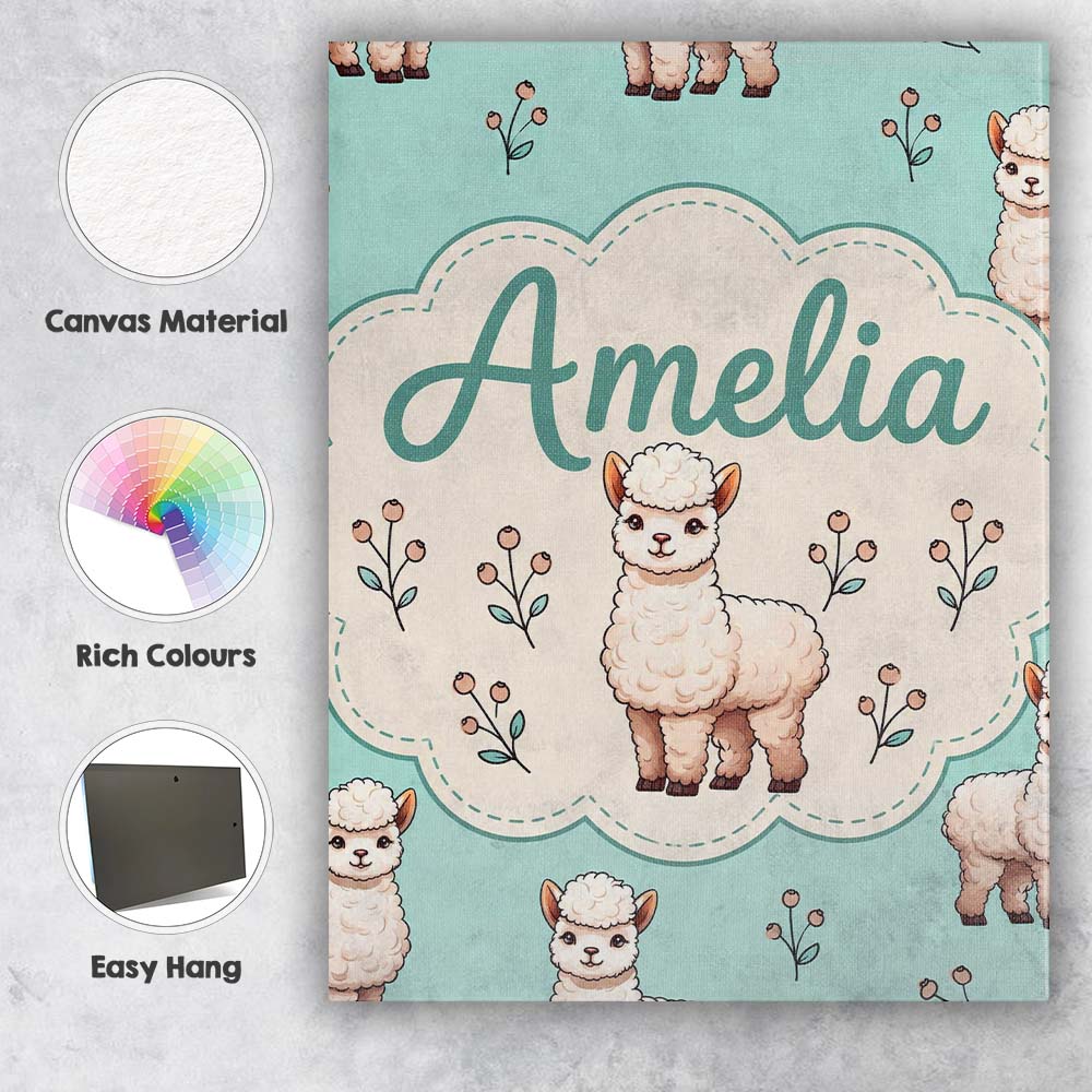 Personalised Name Cute Alpaca Llama Farm Custom  Unique Gift Idea Elegant Feature Canvas Wall Art Print Decor Picture Ready to Hang