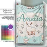 Cute Alpaca Llama Farm Animals Floral Seamless Pattern Mint Green  Personalised Custom Name Super Soft Fleece Blanket Bed Sofa Throw