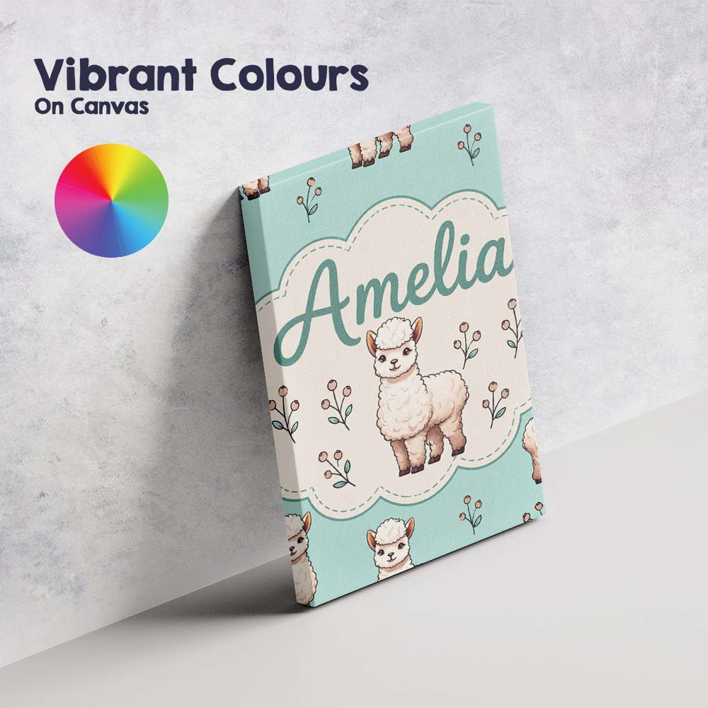 Personalised Name Cute Alpaca Llama Farm Custom  Unique Gift Idea Elegant Feature Canvas Wall Art Print Decor Picture Ready to Hang