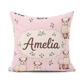 Custom Name Alpaca Llama Farm Animals Floral Seamless Blush Pink Square Filled Cushion Throw Pillow Sofa Bed Home Decor Zip Washable UK Made