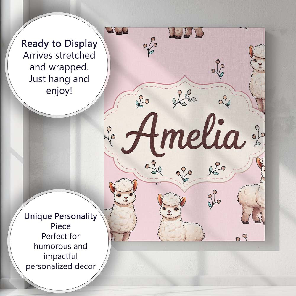 Personalised Name Cute Alpaca Llama Farm Custom  Unique Gift Idea Elegant Feature Canvas Wall Art Print Decor Picture Ready to Hang