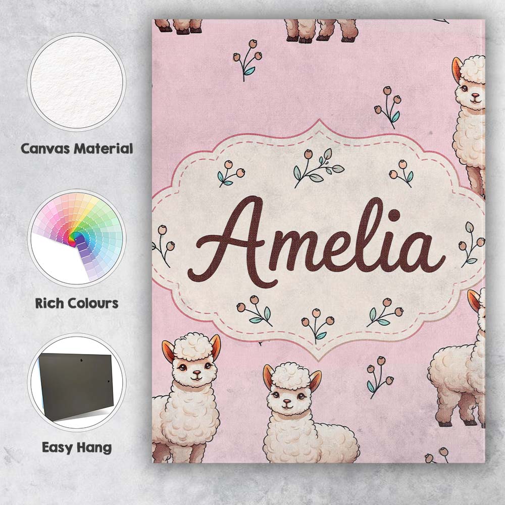 Personalised Name Cute Alpaca Llama Farm Custom  Unique Gift Idea Elegant Feature Canvas Wall Art Print Decor Picture Ready to Hang