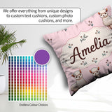 Custom Name Alpaca Llama Farm Animals Floral Seamless Blush Pink Square Filled Cushion Throw Pillow Sofa Bed Home Decor Zip Washable UK Made