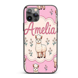 Cute Alpaca Llama Farm Animals Floral Seamless Custom Name Protective Phone Case Mobile Cover Durable Everyday Smartphone Shock Resistant