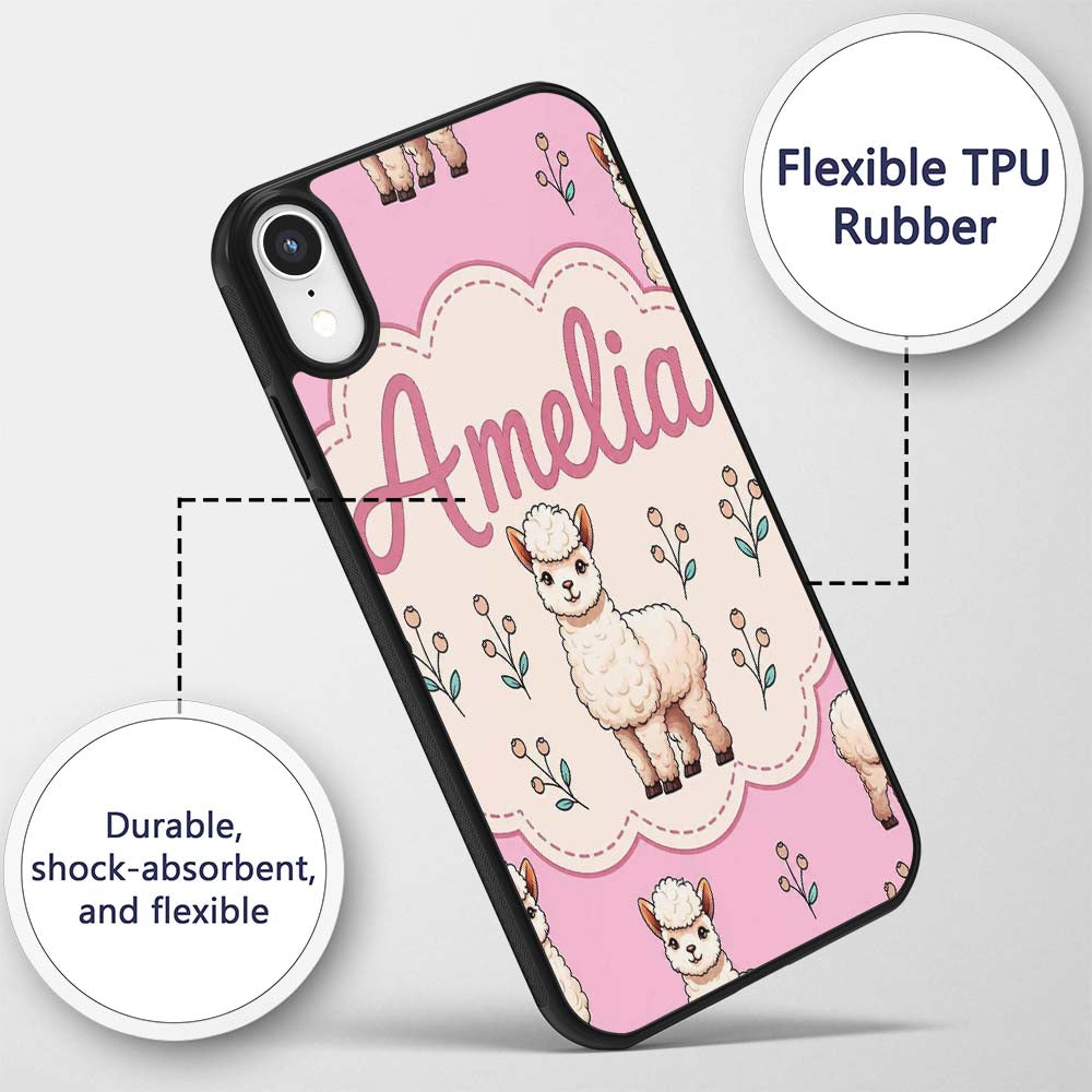 Cute Alpaca Llama Farm Animals Floral Seamless Custom Name Protective Phone Case Mobile Cover Durable Everyday Smartphone Shock Resistant