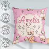 Custom Name Alpaca Llama Farm Animals Seamless Pattern Soft Pink Square Filled Cushion Throw Pillow Sofa Bed Home Decor Zip Washable UK Made