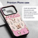 Cute Alpaca Llama Farm Animals Floral Seamless Custom Name Protective Phone Case Mobile Cover Durable Everyday Smartphone Shock Resistant