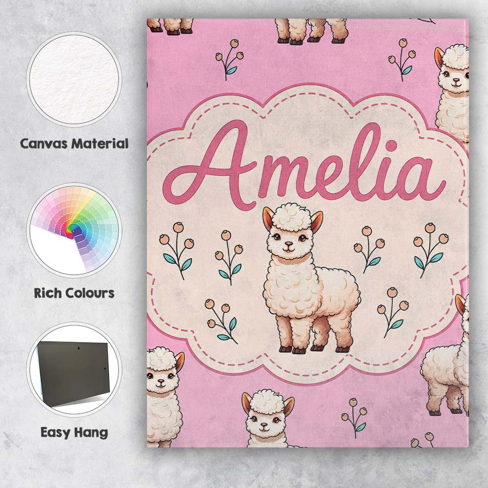 Personalised Name Cute Alpaca Llama Farm Custom  Unique Gift Idea Elegant Feature Canvas Wall Art Print Decor Picture Ready to Hang