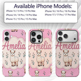 Cute Alpaca Llama Farm Animals Floral Seamless Custom Name Protective Phone Case Mobile Cover Durable Everyday Smartphone Shock Resistant