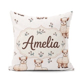 Custom Name Alpaca Llama Farm Animals Floral Seamless Light Grey Square Filled Cushion Throw Pillow Sofa Bed Home Decor Zip Washable UK Made