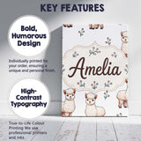 Personalised Name Cute Alpaca Llama Farm Custom  Unique Gift Idea Elegant Feature Canvas Wall Art Print Decor Picture Ready to Hang