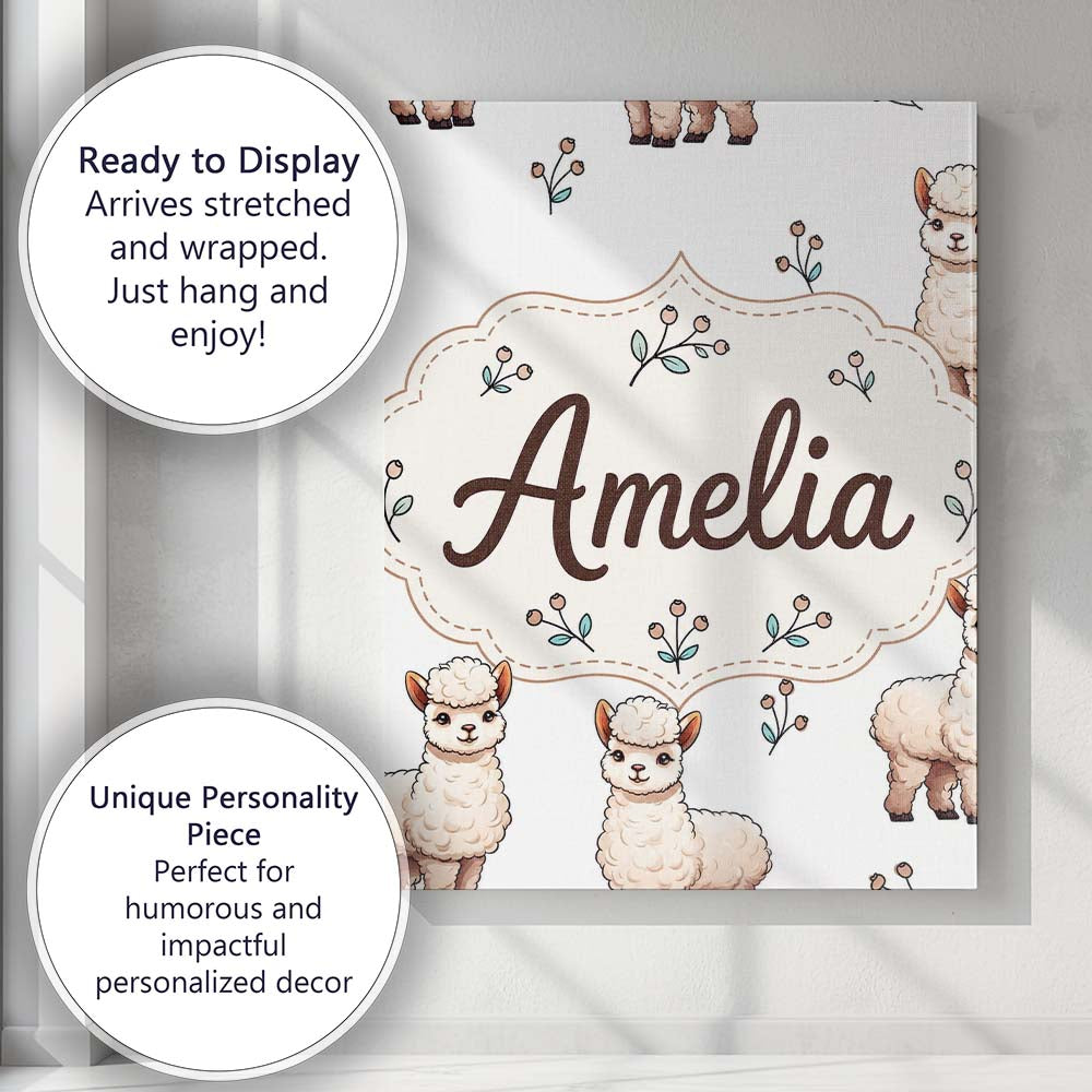 Personalised Name Cute Alpaca Llama Farm Custom  Unique Gift Idea Elegant Feature Canvas Wall Art Print Decor Picture Ready to Hang
