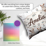 Custom Name Alpaca Llama Farm Animals Floral Seamless Light Grey Square Filled Cushion Throw Pillow Sofa Bed Home Decor Zip Washable UK Made