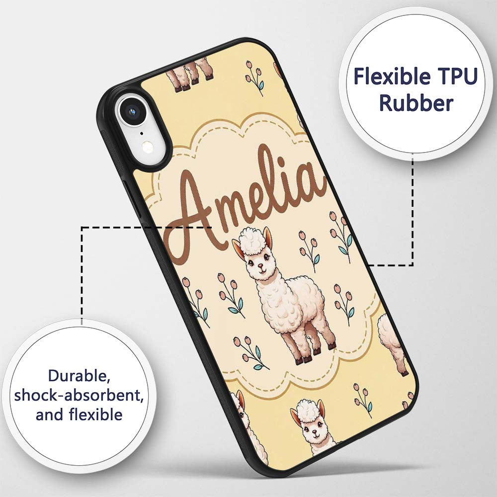 Cute Alpaca Llama Farm Animals Floral Seamless Custom Name Protective Phone Case Mobile Cover Durable Everyday Smartphone Shock Resistant