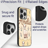 Cute Alpaca Llama Farm Animals Floral Seamless Custom Name Protective Phone Case Mobile Cover Durable Everyday Smartphone Shock Resistant