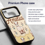 Cute Alpaca Llama Farm Animals Floral Seamless Custom Name Protective Phone Case Mobile Cover Durable Everyday Smartphone Shock Resistant