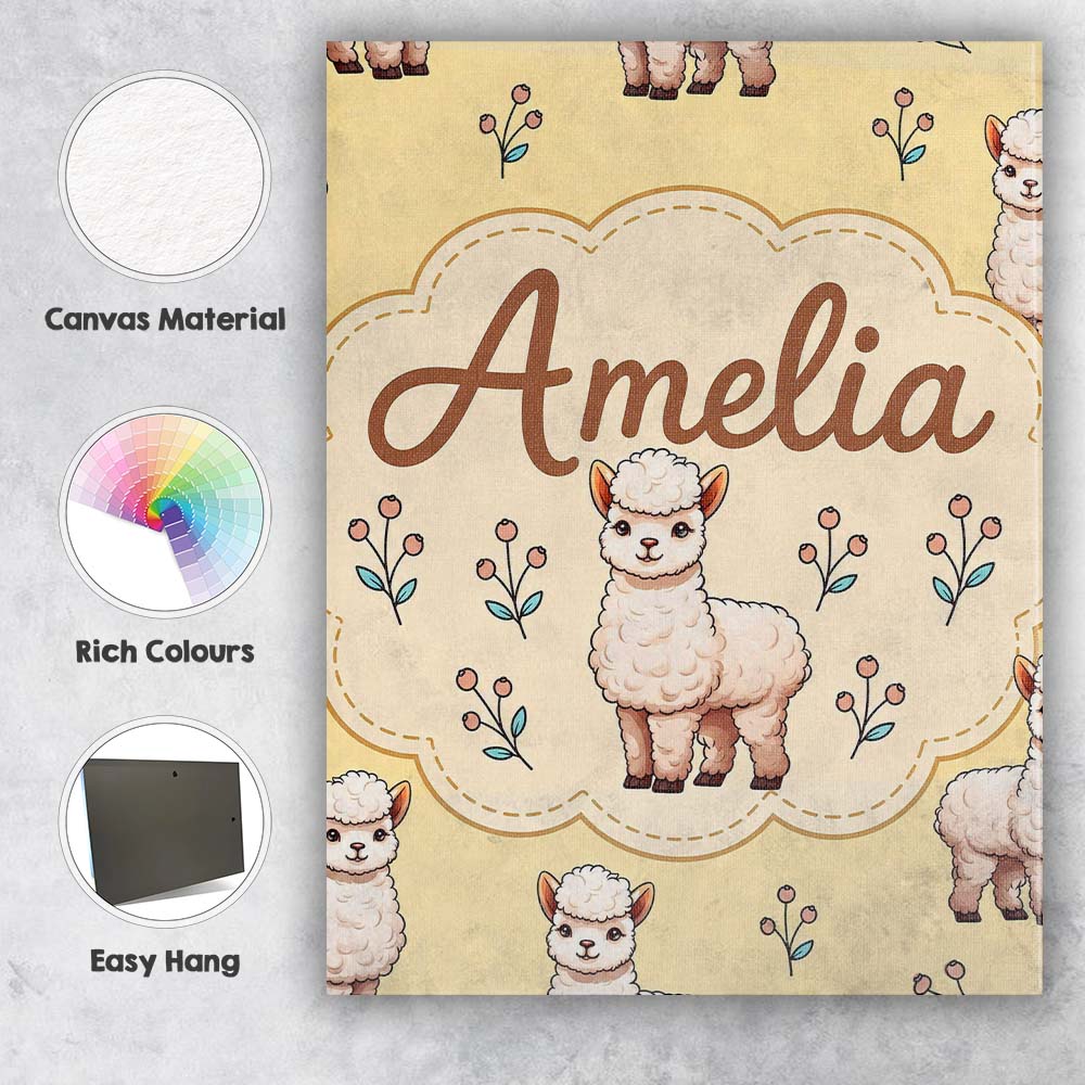 Personalised Name Cute Alpaca Llama Farm Custom  Unique Gift Idea Elegant Feature Canvas Wall Art Print Decor Picture Ready to Hang