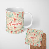 Personalized Custom Name Cute Orange Jellyfish Cartoon Pattern on Deep Sea Background Lovely 11oz Ceramic Coffee Tea Mug White Large Handle