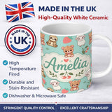 Personalized Custom Name Cute Cute Baby Animals Bear Sheep Sloth Strawberry Cherry Mint 11oz Ceramic Coffee Tea Mug White Large Handle
