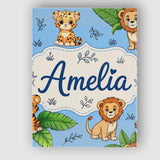 Personalised Name Cute Jungle Animals Lion Custom  Unique Gift Idea Elegant Feature Canvas Wall Art Print Decor Picture Ready to Hang