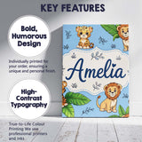 Personalised Name Cute Jungle Animals Lion Custom  Unique Gift Idea Elegant Feature Canvas Wall Art Print Decor Picture Ready to Hang