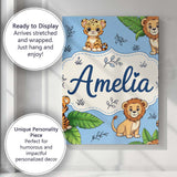 Personalised Name Cute Jungle Animals Lion Custom  Unique Gift Idea Elegant Feature Canvas Wall Art Print Decor Picture Ready to Hang