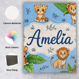Personalised Name Cute Jungle Animals Lion Custom  Unique Gift Idea Elegant Feature Canvas Wall Art Print Decor Picture Ready to Hang