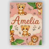 Personalised Name Cute Jungle Animals Lion Custom  Unique Gift Idea Elegant Feature Canvas Wall Art Print Decor Picture Ready to Hang