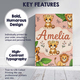 Personalised Name Cute Jungle Animals Lion Custom  Unique Gift Idea Elegant Feature Canvas Wall Art Print Decor Picture Ready to Hang