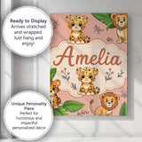 Personalised Name Cute Jungle Animals Lion Custom  Unique Gift Idea Elegant Feature Canvas Wall Art Print Decor Picture Ready to Hang