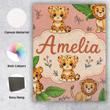 Personalised Name Cute Jungle Animals Lion Custom  Unique Gift Idea Elegant Feature Canvas Wall Art Print Decor Picture Ready to Hang