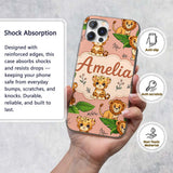Cute Jungle Animals Lion Tiger Leopard Tropical Custom Name Protective Phone Case Mobile Cover Durable Everyday Smartphone Shock Resistant