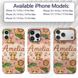 Cute Jungle Animals Lion Tiger Leopard Tropical Custom Name Protective Phone Case Mobile Cover Durable Everyday Smartphone Shock Resistant