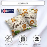 Custom Name Cute Jungle Animals Lion Tiger Tropical Leaves Cream Square Filled Cushion Throw Pillow Sofa Bed Home Decor Zip Washable UK Made