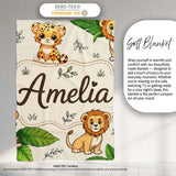 Cute Jungle Animals Lion Tiger Leopard Tropical Leaves Cream Lovely  Personalised Custom Name Super Soft Fleece Blanket Bed Sofa Throw