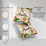 Custom Name Cute Jungle Animals Lion Tiger Tropical Leaves Cream Square Filled Cushion Throw Pillow Sofa Bed Home Decor Zip Washable UK Made