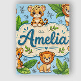 Personalised Name Cute Jungle Animals Lion Custom  Unique Gift Idea Elegant Feature Canvas Wall Art Print Decor Picture Ready to Hang