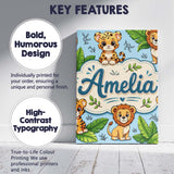Personalised Name Cute Jungle Animals Lion Custom  Unique Gift Idea Elegant Feature Canvas Wall Art Print Decor Picture Ready to Hang