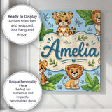 Personalised Name Cute Jungle Animals Lion Custom  Unique Gift Idea Elegant Feature Canvas Wall Art Print Decor Picture Ready to Hang